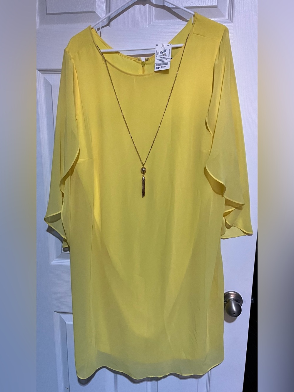 Bright Yellow Flutter-Sleeve Women's Tunic Dress